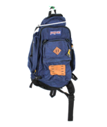 Jansport Blue Canvas Hiking Backpack Zipper Camping Leather Patch Tradit... - £36.94 GBP