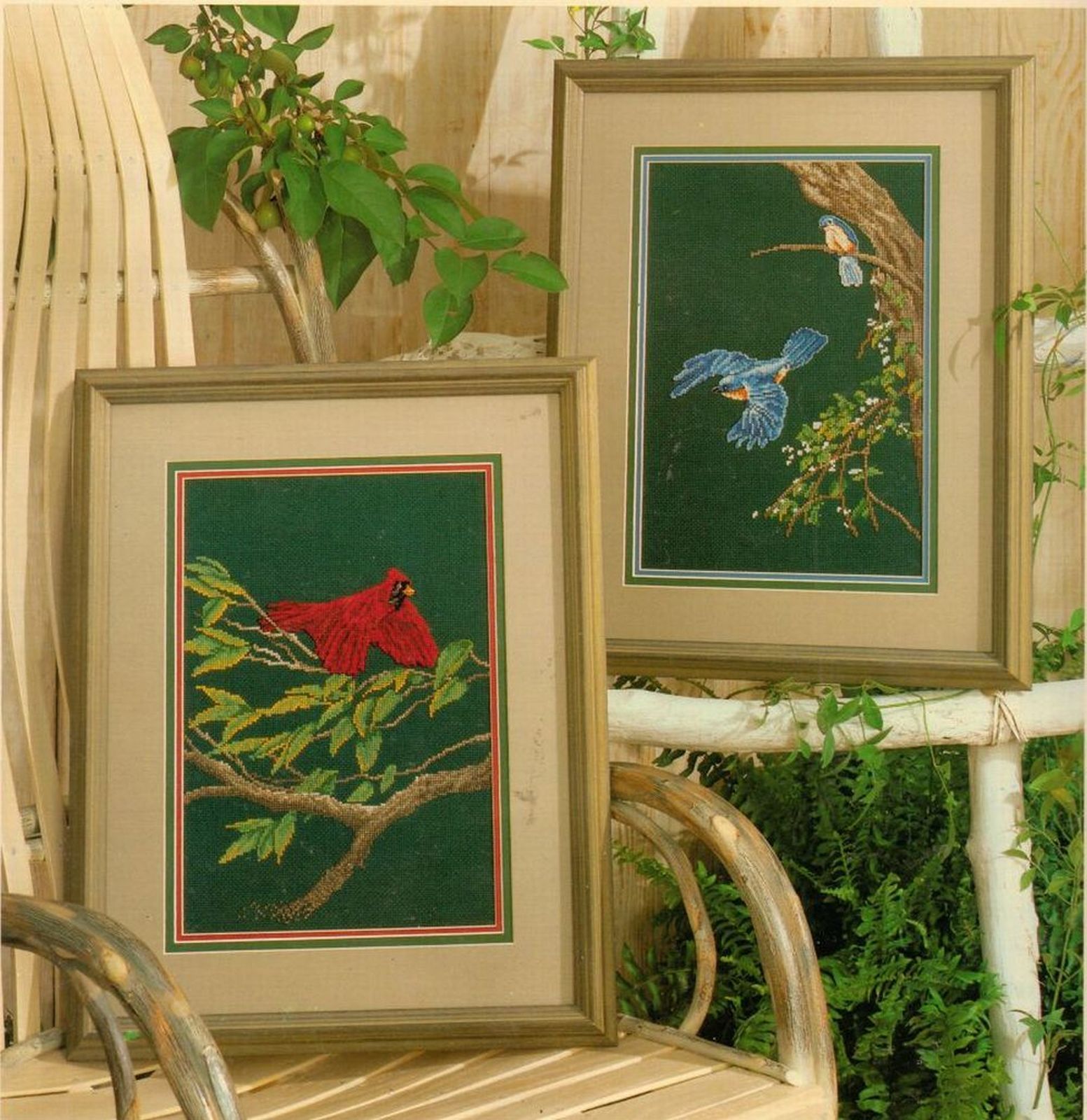 Cross Stitch Color Charts Blue Jay Cardinal Flying Birds Larry Martin Patterns - $11.99