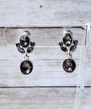 Vintage Napier Clip On Earrings Silver Tone and Dark Gems Dangle - £11.18 GBP