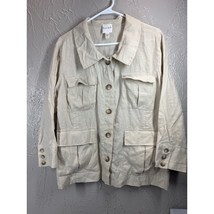 KATE HILL Tan Linen Button Front Jacket Smocked Utility Safari Womens Si... - $557.88 MXN