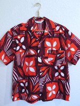 Vintage MCM Mr. Kailua Men&#39;s Hawaiian Shirt M Flower Tiki Print Orange Purple - £40.08 GBP