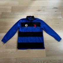 U.S. Polo Assn. Black Blue Striped Rugby Polo Shirt Patchwork #3 Large - £34.23 GBP