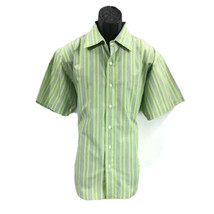 Collecien Men&#39;s Button-Down Shirt Green Gray Red Stripes with Pocket Siz... - $17.99