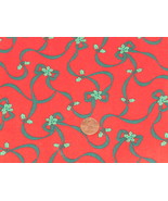 Christmas Holiday Fabric Holly, Flower &amp; Ribbon Design 1 yd Fabric Tradi... - £6.20 GBP