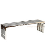 60&quot; Modern Stainless Tubular Slat Steel 60&quot; Bench Coffee Table Indoors o... - $299.96