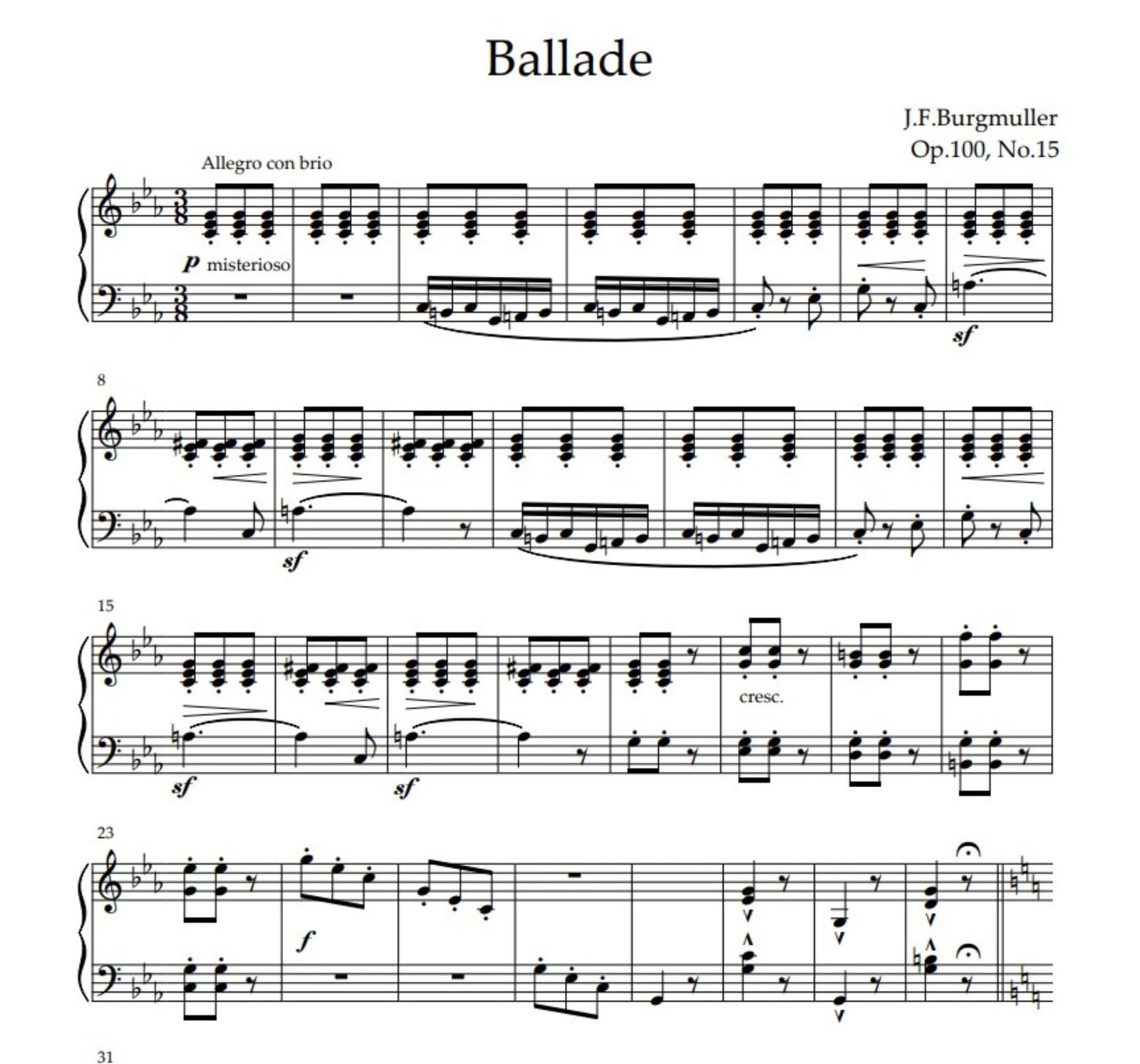 Friedrich Burgmuller - Ballade Op.100, No.15 - $2.20
