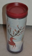 Starbucks Coffee Travel Mug Tumbler w Lid Holiday Christmas Snow Deer ReinDeer - £17.73 GBP