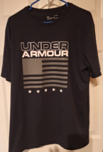 Under Armour Spellout Shirt Mens Large USA Flag Black Loose Heatgear - £14.71 GBP