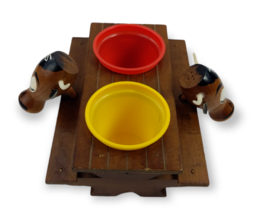Picnic Bench Bull Salt and Pepper Condiment Stand  5 Piece Set - Wooden Vintage - £20.94 GBP