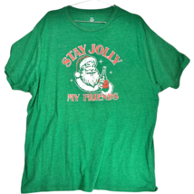 Stay Jolly My Friends - Santa Claus holding a beer - mens green t-shirt ... - $11.40