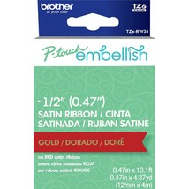 Brother P-Touch Embellish Gold Print on Red Satin Ribbon TZERW34 - ~ Wid... - $18.99
