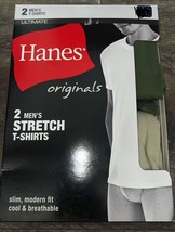 Hanes Originals Men&#39;s 2-Pack T-Shirts Crew Neck Stretch Ultimate Slim Fit (A), L - £13.79 GBP