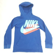 Nike Hoodie Sweatshirt Boys Medium Blue Big Logo Cotton Pockets Pullover - £7.03 GBP