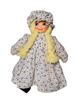 Handmade Fabric Prairie Rag Doll Plastic Face Vintage Kitsch Braids Cottagecore  - $17.05