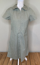 Vintage handmade zip front short sleeve Knee length dress Size S Sage green O5 - £16.30 GBP