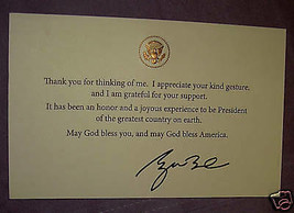 PRES GW BUSH CARD THANK U &amp; GOD BLESS AMERICA WHITE HOUSE GOLD EAGLE SEA... - £11.03 GBP