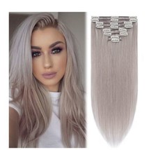 MY-LADY Clip in Hair Extensions Real Human Hair Gray 14 Inch 60g Remy Ha... - £24.88 GBP