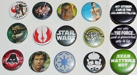 Classic Star Wars Metal Pin-Back Button Assortment of 15 C&amp;D YOU CHOOSE ... - £1.56 GBP