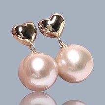 Dazzling Heart 10.5 - 11mm Natural Peach Gold Round Edison Pearl Dangle Earrings - $105.19