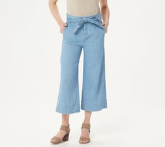 Du Jour Women&#39;s Pants Sz 10 Paper Bag Waist Denim Culotte Crop Light Wash Blue - £7.46 GBP