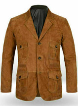 Blazer en cuir marron pour homme, manteau en daim pur, veste à 2 boutons,... - £115.83 GBP