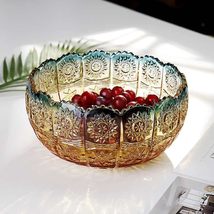 interoknack Luxury Crystal Glass Fruit Bowl, Embossed Star Pattern Servi... - $129.00
