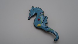 Vintage Handmade Painted Blue Sea Horse Pin Brooch 6.2cm - £23.74 GBP