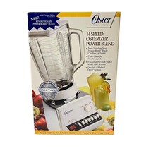 Oster 14 Speed Osterizer Power Blender Chrome &amp; White 2 Levels 5 Cup Glass 4100 - £54.95 GBP