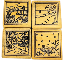 Vintage CC Rubber Stamp 4 Seasons Spring Trail Summer Beach Fall Winter Cottage - £31.86 GBP