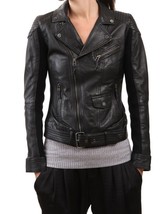 Women Leather Jacket Slim fit Biker Motorcycle Genuine Lambskin Jacket W... - £93.64 GBP