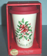 Lenox Holiday Thermal Travel Tumbler Mug Holly/Berry Porcelain wSilicone... - $9.41