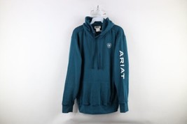 Ariat REAL Womens Size Medium Classic Logo Spell Out Hoodie Sweatshirt Blue - £44.38 GBP