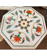 24" White Table Marble Inlay Top pietra Dura Home garden Tea &amp; Coffy din... - $1,499.00