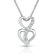 14k White Gold Over 0.38ct Round Diamond Double Heart Infinity Pendant Necklace - £67.12 GBP