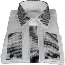 Men CEREMONIA Formal Shirt Rhinestone 100% Cotton Turkey #stn 13 tsb white Fancy image 2