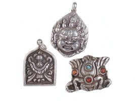 3 Vintage Asian sterling pendants t - $89.10