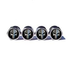 Punisher Police Blue Line Valve Stem Caps - Chrome Surface - Set of Four - £9.58 GBP