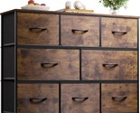 Wlive Rustic Brown Wood Grain Print Fabric Dresser For Bedroom, Chest Of - $97.96