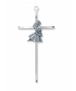8.25&quot; SILVER PLATED METAL WALL CROSS WITH KNEELING FIRST COMMUNION GIRL - £23.69 GBP