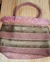 Pink &amp; Golden Fluffy Top Tote Bag with Snap &amp; Fringe around the top Purse - $15.10