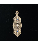 14k White Gold Diamond And Sapphires Pin Brooch 5g Rectangle Shaped Deli... - £573.73 GBP