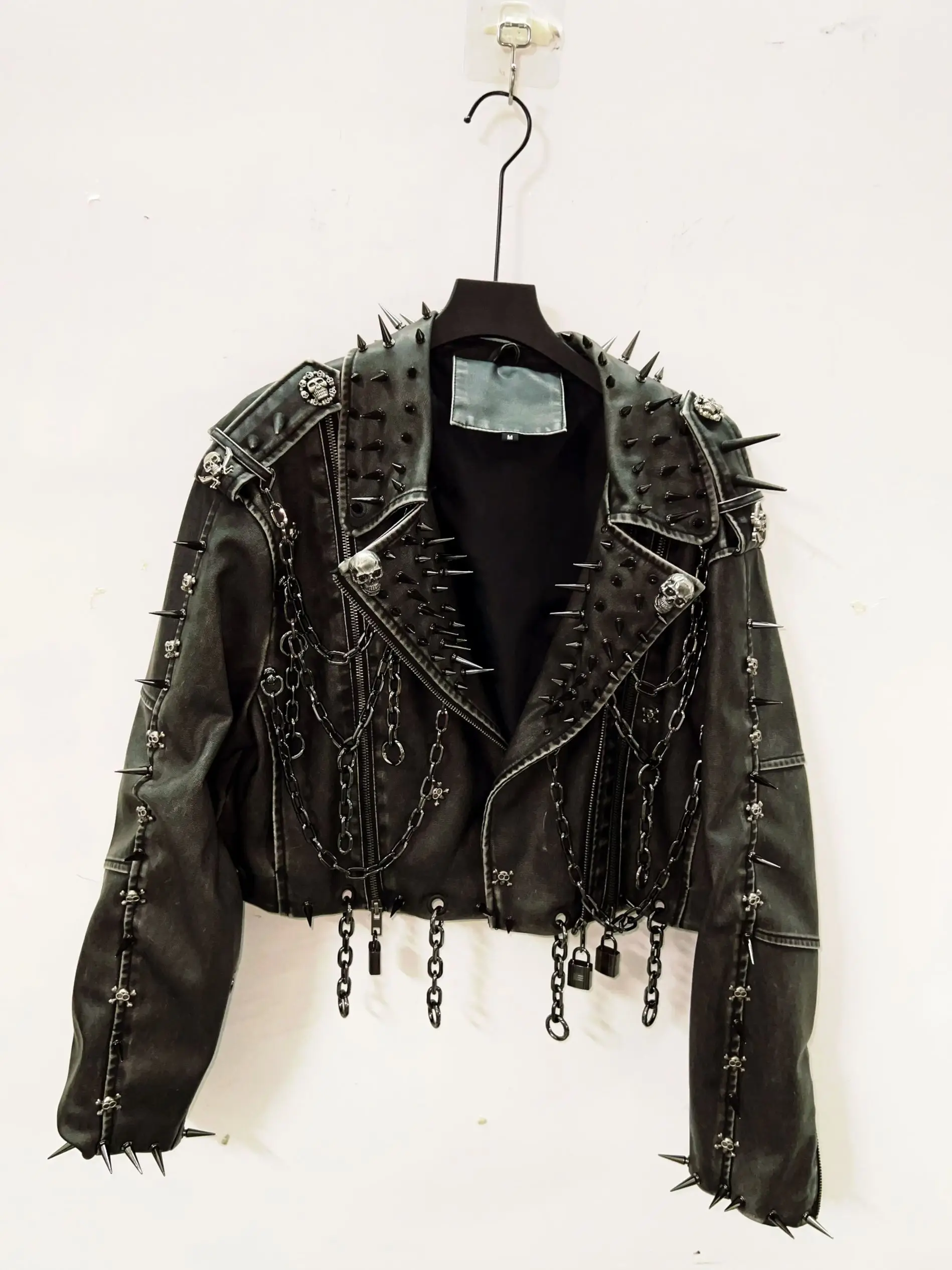 Unisex Leather vintage Jacket Skull Jacket Leather vintage Jacket harajuku - $180.00