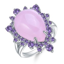 Natural Pink Chalcedony Gemstone Cocktail Ring 925 Sterling Silver Elegant Class - $69.17