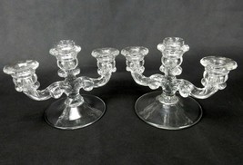 Pair of Cambridge Glass Candle Holders, Three-Sconce, Fleur-De-Lis Pattern #1307 - £23.53 GBP