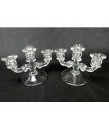 Pair of Cambridge Glass Candle Holders, Three-Sconce, Fleur-De-Lis Patte... - £23.19 GBP