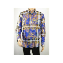 Mens Stacy Adams Fancy Foil Metallic Print Sports Shirt Stage Singer 4943 Blue image 11