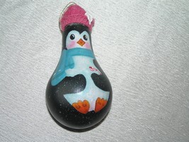 Repurposed Painted Penguin w Knit Cap Light Bulb Holiday Christmas Tree Ornament - £7.62 GBP