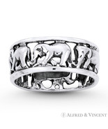Elephant Herd Animal Totem Charm Eternity Band Oxidized 925 Sterling Sil... - $42.00 CAD