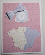 Stampin up! Handmade card Cutest Baby Ever embossed Pink Purple Girl 3D Bow - £4.86 GBP