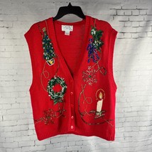Vintage Casual Corner Women&#39;s Large Christmas Sweater Vest Beaded Grannycore - £23.58 GBP